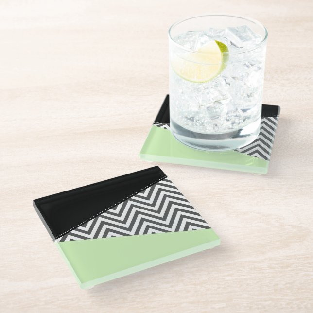 Dessous-de-verre En Verre Gray Zigzag, Gray Chevron, Zigzag Pattern, Mint (Incliné)