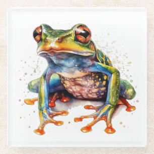 Dessous-de-verre En Verre grenouille d'arbre colorée à l'aquarelle