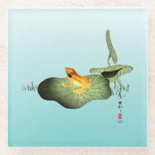 Dessous-de-verre En Verre Grenouille jaune sur feuille de lotus