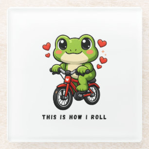 Dessous-de-verre En Verre Grenouille Mignonne à Vélo   Art de Grenouille Kaw