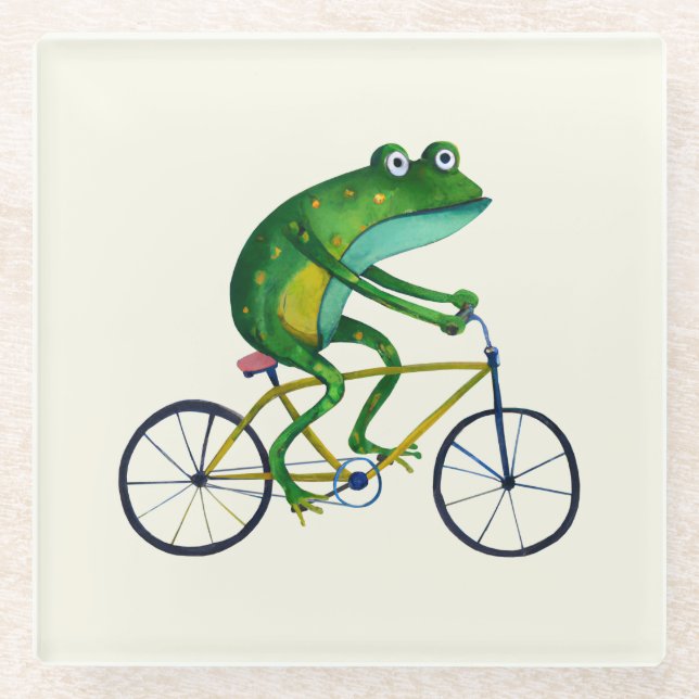 Dessous-de-verre En Verre Grenouille Sur Vélo (Devant)