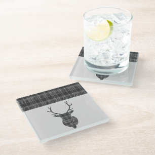Dessous-de-verre En Verre Grey Tartan Motif Stag