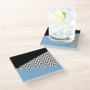 Dessous-de-verre En Verre Gris Zigzag, Gris Chevron, Motif Zigzag, Bleu
