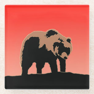 Dessous-de-verre En Verre Grizzly Bear au coucher du soleil - Art original d
