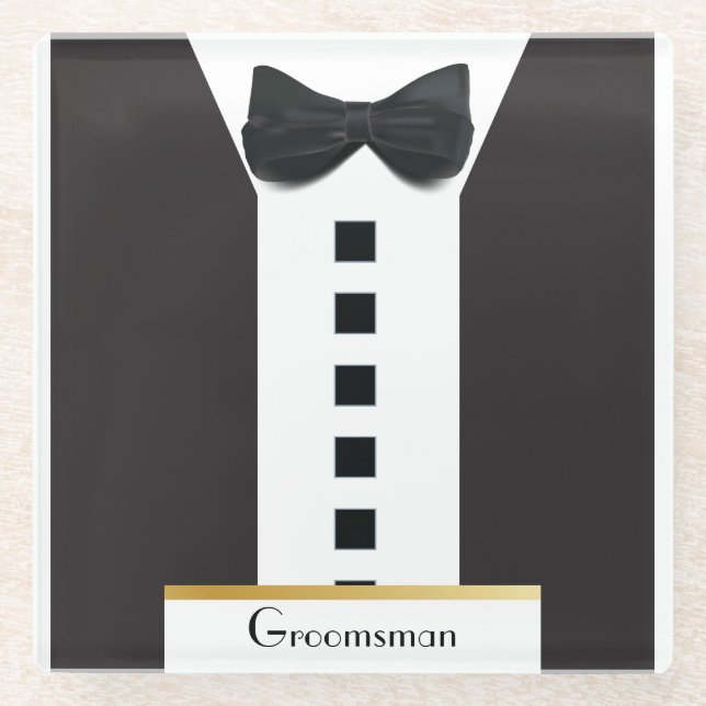 Dessous-de-verre En Verre Groomsman Tuxedo 🎩 Élégante Bling (Devant)