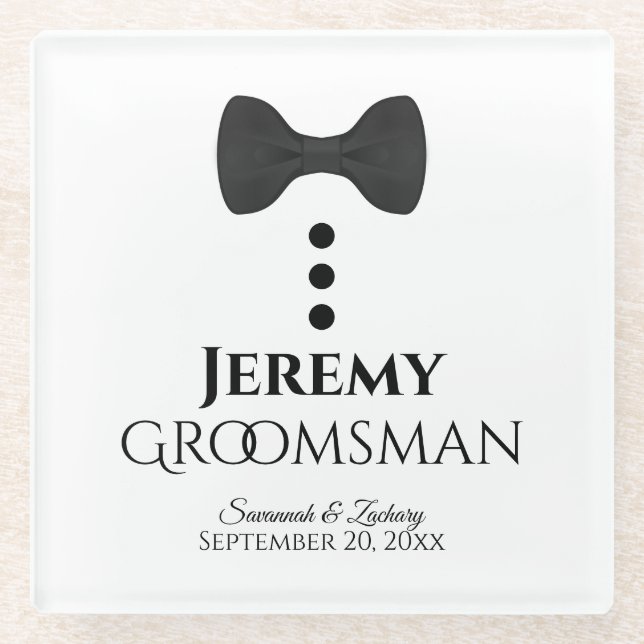 Dessous-de-verre En Verre Groomsman Wedding Favor Cute Tuxedo Black Cravate (Devant)