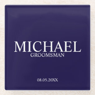 Dessous-de-verre En Verre Groomsmans personnalisés en bleu marine