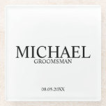 Dessous-de-verre En Verre Groomsmen Personnalisé Classique<br><div class="desc">Classic Personnalisé Groomsmen Dessous de verre avec nom de marionnettiste personnalisé avec titre et date mariage dans le style de police serif classique. Aussi parfait pour Best Man,  Père de la Mariée et plus.</div>