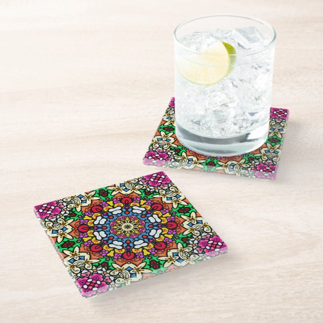 Dessous-de-verre En Verre Groovy Funky Flower Power Coaster (Incliné)