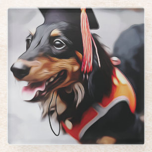 Dessous-de-verre En Verre Gros Plan Du Chien Dachshund Portant Le Casquette