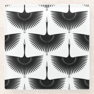Dessous-de-verre En Verre Grue gracieuse : Motif d'oiseaux orientaux