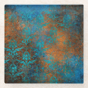 Dessous-de-verre En Verre Grunge Brown Blue Floral Motif décoratif