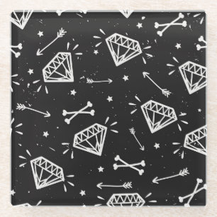 Dessous-de-verre En Verre Grunge rock : diamants, os motif.