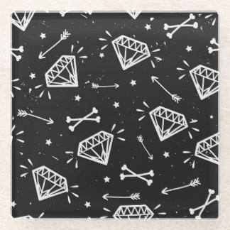 Dessous-de-verre En Verre Grunge rock : diamants, os motif.