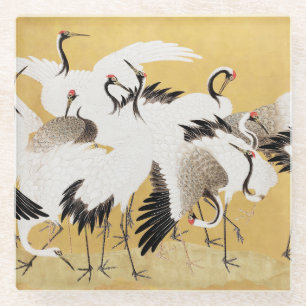 Dessous-de-verre En Verre Grupe de grues japonaises Vintage Oiseau Riche Cla