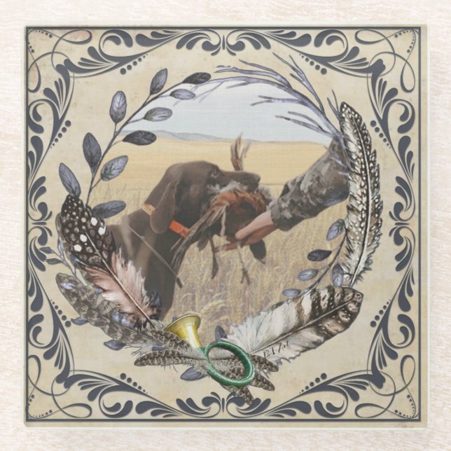 Dessous-de-verre En Verre GSP, partenaire d'un chasseur dans le domaine (Devant)