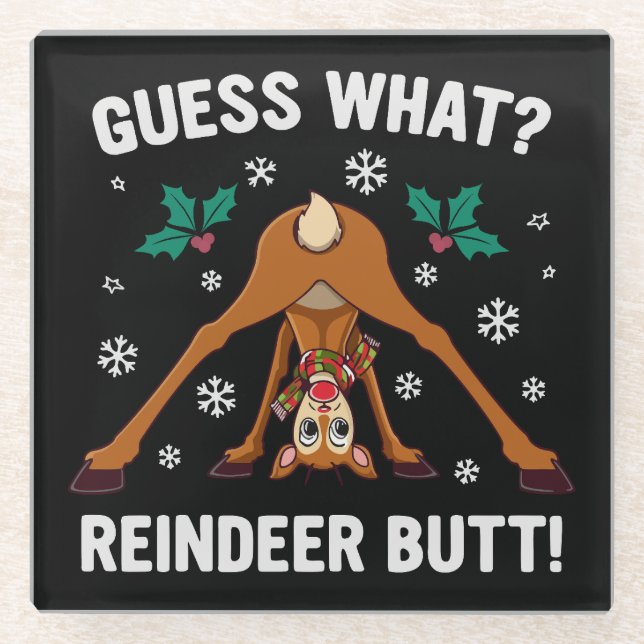 Dessous-de-verre En Verre Guess What Reindeer Butt Christmas Joke (Devant)