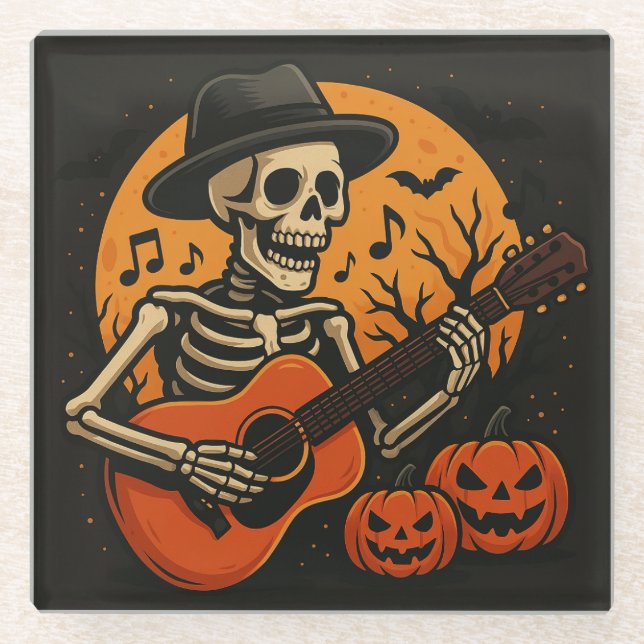 Dessous-de-verre En Verre Guitar-Playing Skull Halloween Coaster (Devant)