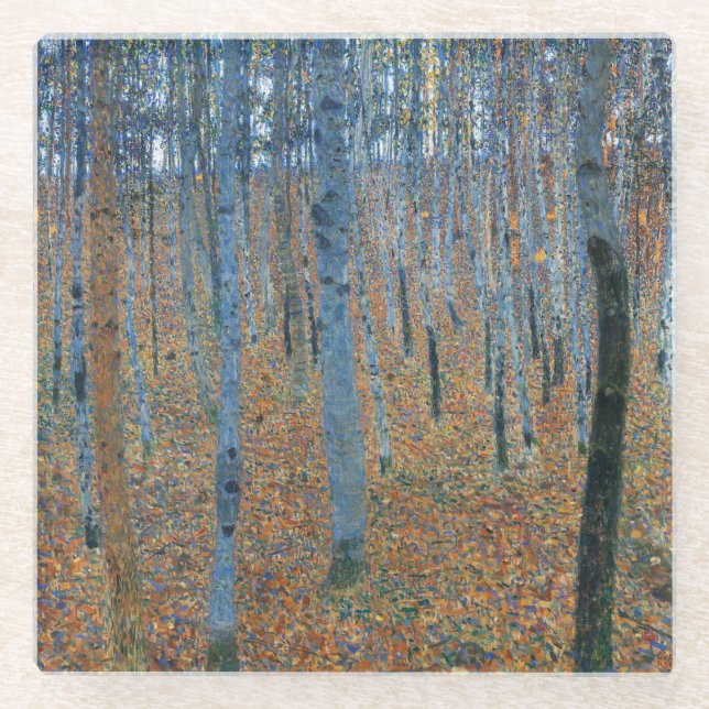 Dessous-de-verre En Verre Gustav Klimt Fir Forêt Tannenwald Arbres rouges (Devant)