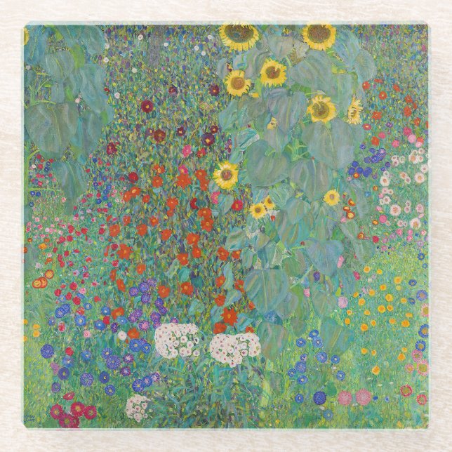 Dessous-de-verre En Verre Gustav Klimt - Jardin de campagne avec tournesols (Devant)