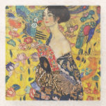 Dessous-de-verre En Verre Gustav Klimt Lady With Fan Art Nouveau Painting<br><div class="desc">Dame Gustav Klimt avec peintre Art Nouveau Fan Ce demi-portrait d'une belle femme montre un arrière - plan jaune avec des ornements asiatiques, des oiseaux colorés et des fleurs de lotus. La dame porte une robe dans le style d'un kimono imprimé des motifs d'une robe de dragon chinoise. Belle peinture...</div>