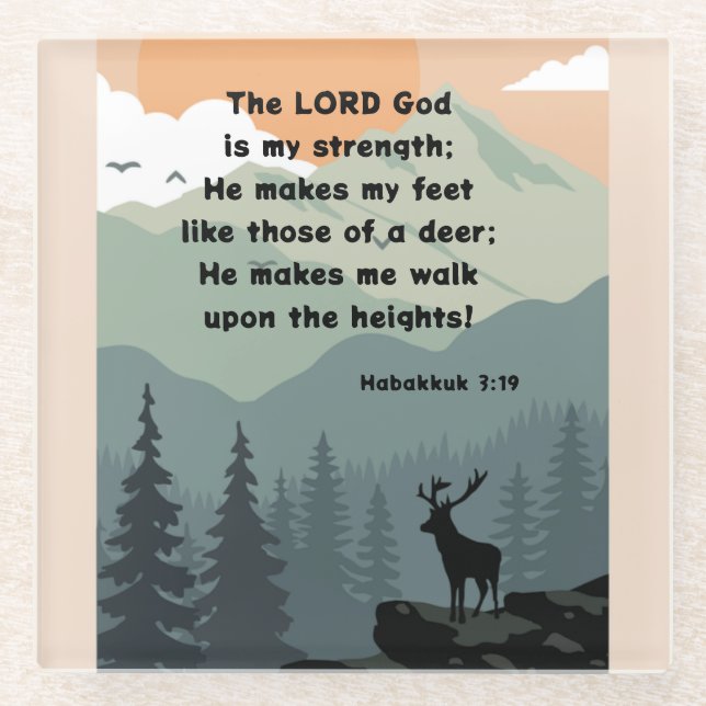 Dessous-de-verre En Verre Habakkuk 3:19 Marcher sur les hauteurs Bible Verse (Devant)