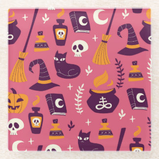 Dessous-de-verre En Verre Halloween dessiné à la main, motif éffrayant sans 