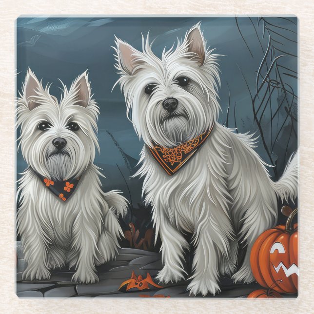 Dessous-de-verre En Verre Halloween Éffrayant West Highland (Devant)