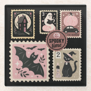 Dessous-de-verre En Verre Halloween en rose timbres Postal Chat Citrouille c