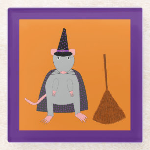 Dessous-de-verre En Verre Halloween sorcière rat et chambre