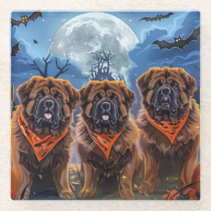Dessous-de-verre En Verre Halloween Tibétain Mastiff Éffrayant