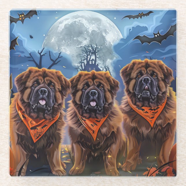 Dessous-de-verre En Verre Halloween Tibétain Mastiff Éffrayant (Devant)