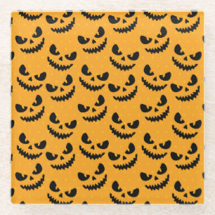 Dessous-de-verre En Verre Halloween : visages effrayants, style vintage.