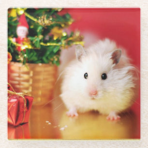 Dessous-de-verre En Verre Hamster Kokolinka avec l'arbre de Noël