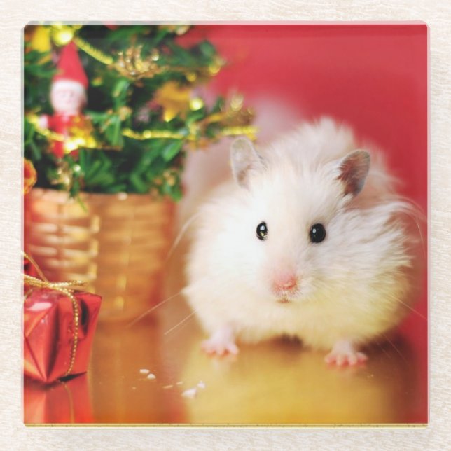 Dessous-de-verre En Verre Hamster Kokolinka avec l'arbre de Noël (Devant)