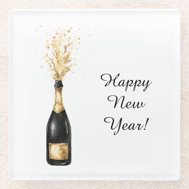 Dessous-de-verre En Verre Happy New Year Gold Bottle (Devant)