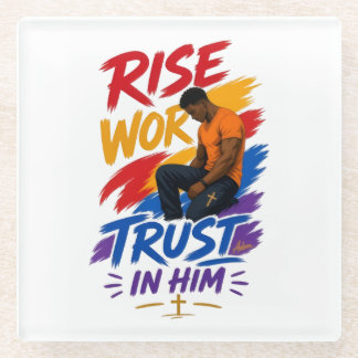 Dessous-de-verre En Verre Haut graphique pour femmes « Rise Work Trust In Hi
