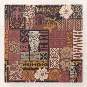 Dessous-de-verre En Verre Hawaiian Tribal : Vintage Fabric Patchwork