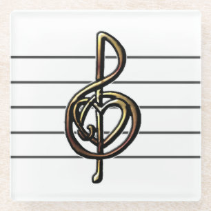 Dessous-de-verre En Verre Heart Music Treble Clef avec le personnel