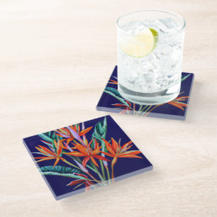 Dessous-de-verre En Verre Heliconia tropicale sur dessous de verre en verre 