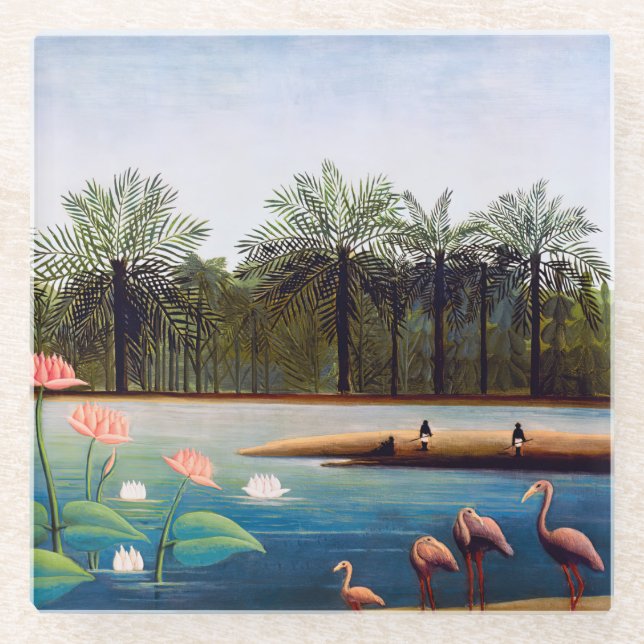 Dessous-de-verre En Verre Henri Rousseau - Les Flamants roses (Devant)