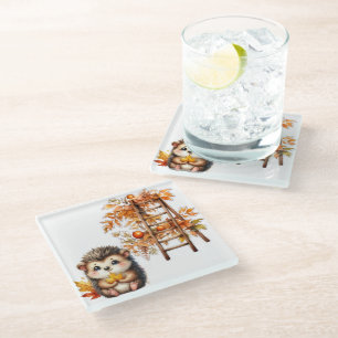 Dessous-de-verre En Verre Hérisson mignon d'automne avec illustration d'éche