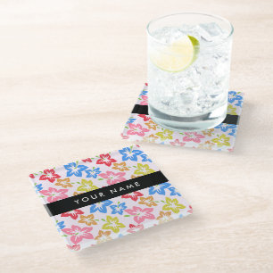 Dessous-de-verre En Verre Hibiscus Coloré, Motif De Fleurs, Votre Nom