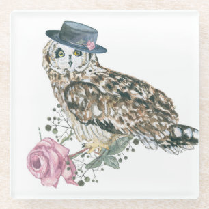 Dessous-de-verre En Verre Hibou d'aquarelle