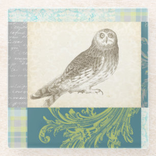 Dessous-de-verre En Verre Hibou gris sur l'arrière - plan de motif