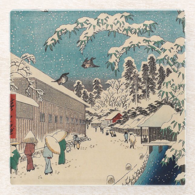 Dessous-de-verre En Verre Hiroshige hiver paysage Japon pays (Devant)
