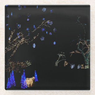 Dessous-de-verre En Verre Hiver Wonderland Lumières Bleu et blanc Vacances
