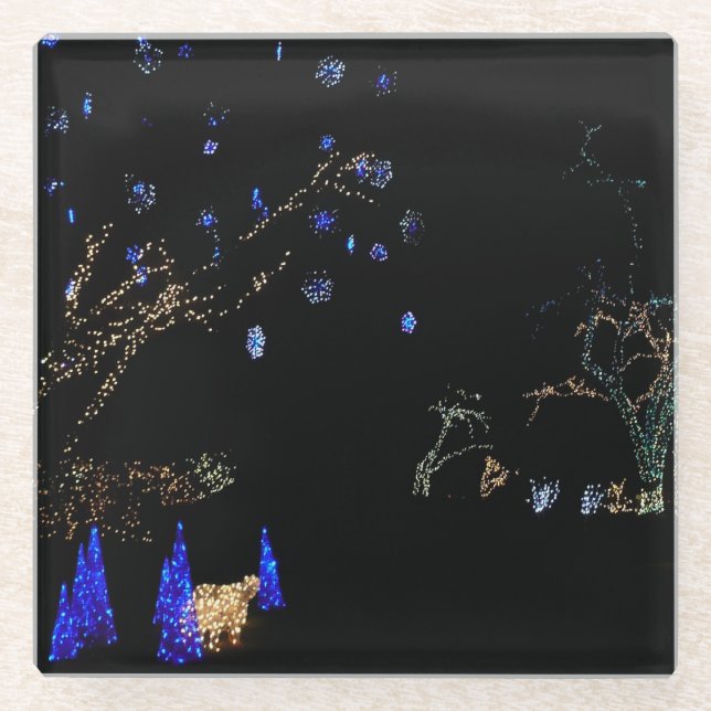 Dessous-de-verre En Verre Hiver Wonderland Lumières Bleu et blanc Vacances (Devant)