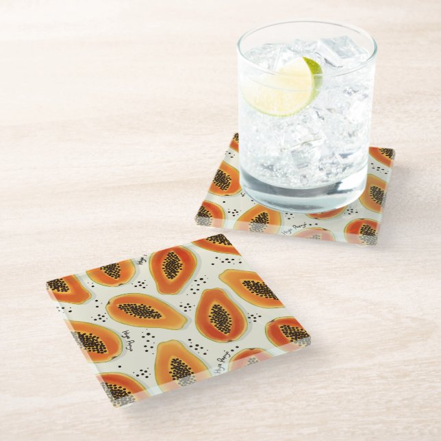 Dessous-de-verre En Verre Hiya Papaya Motif (Incliné)