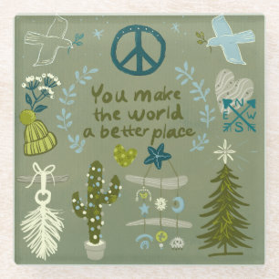 Dessous-de-verre En Verre Holiday Affirmation Peace love Beach cadeau hôtess